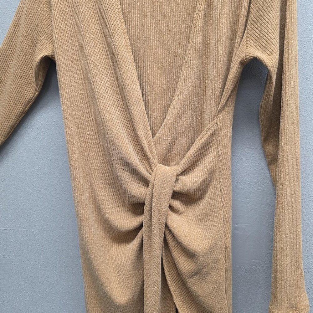 Vici Tyche Dress Womens Large Camel Tie Front Ribbed Knit Long Sleeve Made USA - Picture 4 of 9